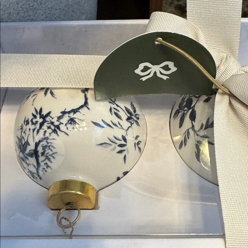 2 Sets Hand Painted Christmas Ornaments White/Blue - designed with Studio McGee